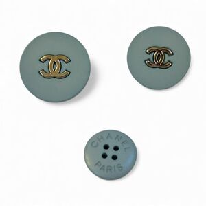 CHANEL Blue and Silver Metal CC Button Trio